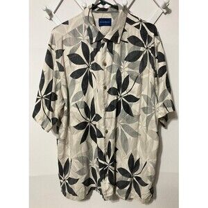 Tommy Bahama Mens Silk Hawaiian Shirt Black/Grey Tropical‎ Palms Button Up XL